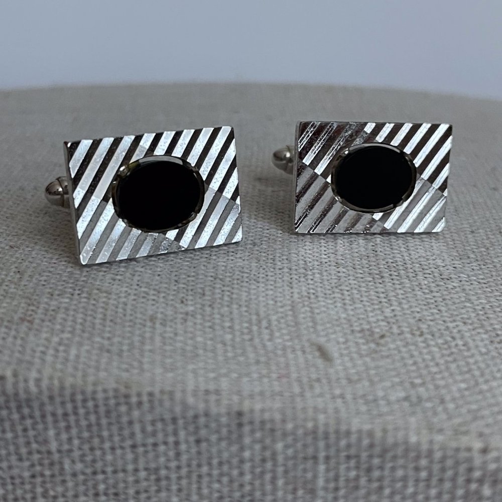 Vintage Dante Signed Silver Black Tone Classic Elegant Cuff Links